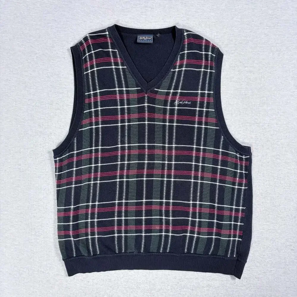 Bobby Jones Players Sea Island Plaid V-Neck Cotton Sweater Vest XXL